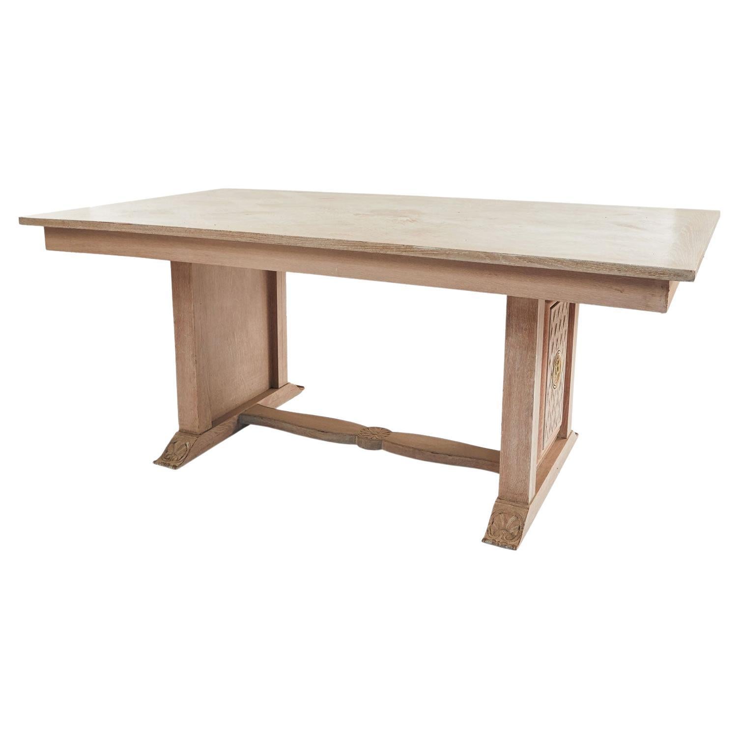 1950s French Mid-Century Dining Table in Bleached Cerused Oak For Sale