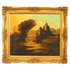 English Victorian Landscape of Lady Near a Castle