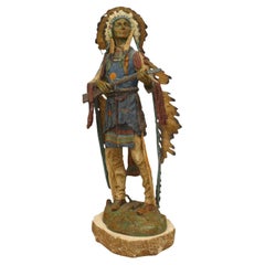 19th Century Bronze Patinaed Native American Chief Sculpture on Base