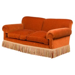 Mid-Century American Rust Velvet Upholstered Two Seater Fringed Sofa