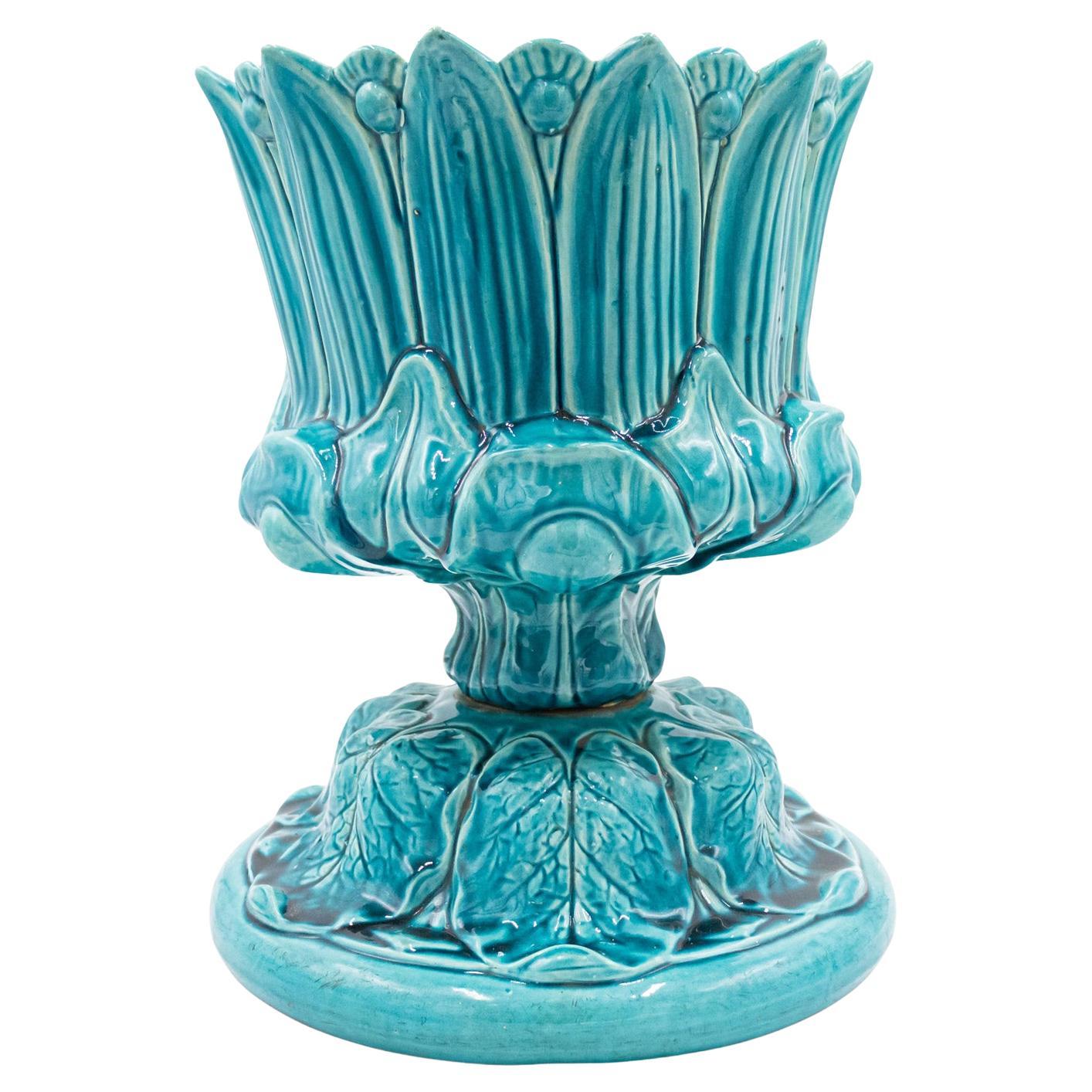 English Arts and Crafts Turquoise Porcelain Centerpiece For Sale