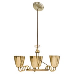 Mid-Century 6-Arm Chandelier, Paavo Tynell, Polished Brass, Vintage