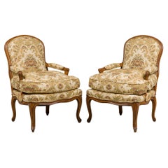 Pair of French Louis XV Beige Armchairs