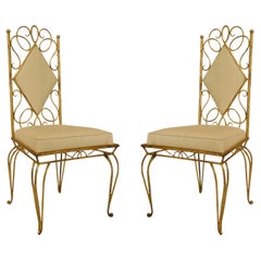 Pair of French Gilt Metal Scroll Side Chairs