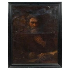 Dutch Old Man Portrait, Biedermeier Style, Oil on Canvas, 19th Century