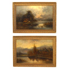 Pair of English Victorian Oil Paintings, Gilt Framed Landscapes
