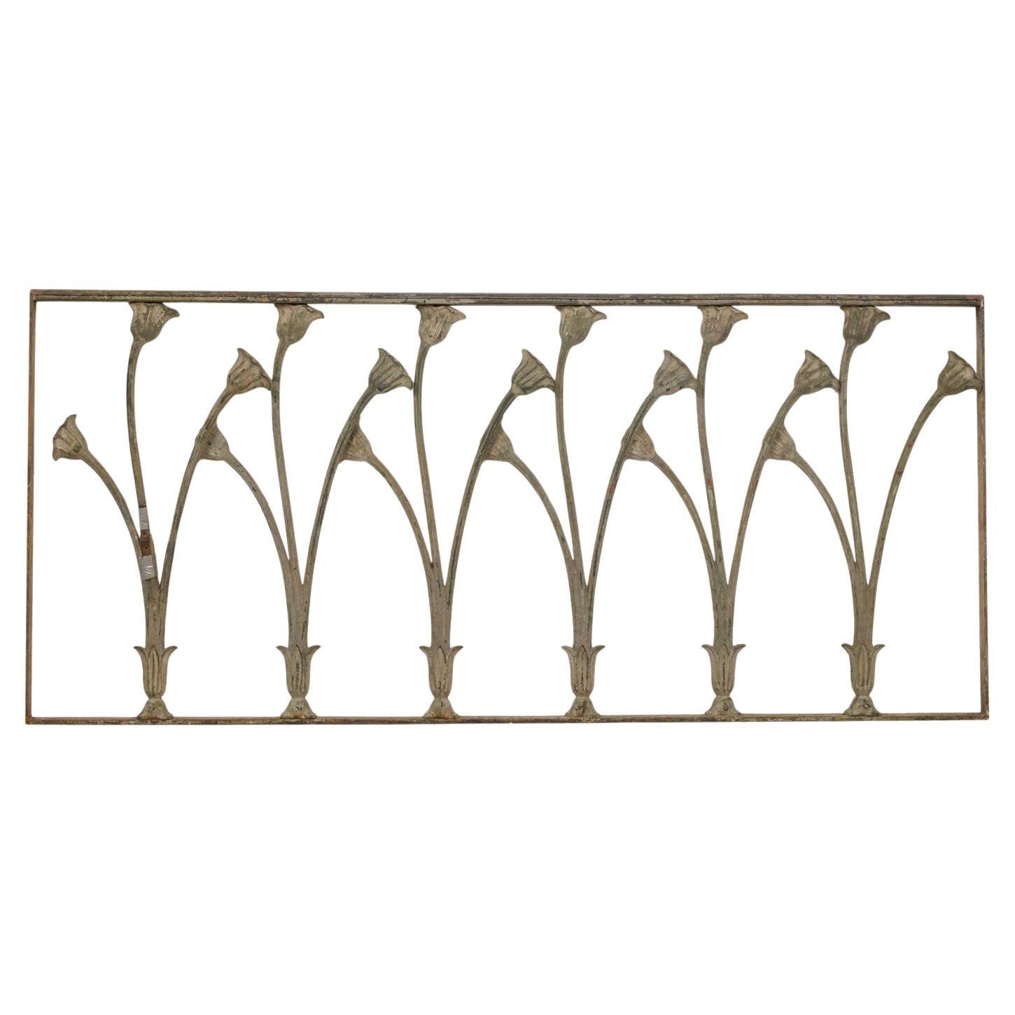 French Art Nouveau Iron Railing with Lily Design For Sale