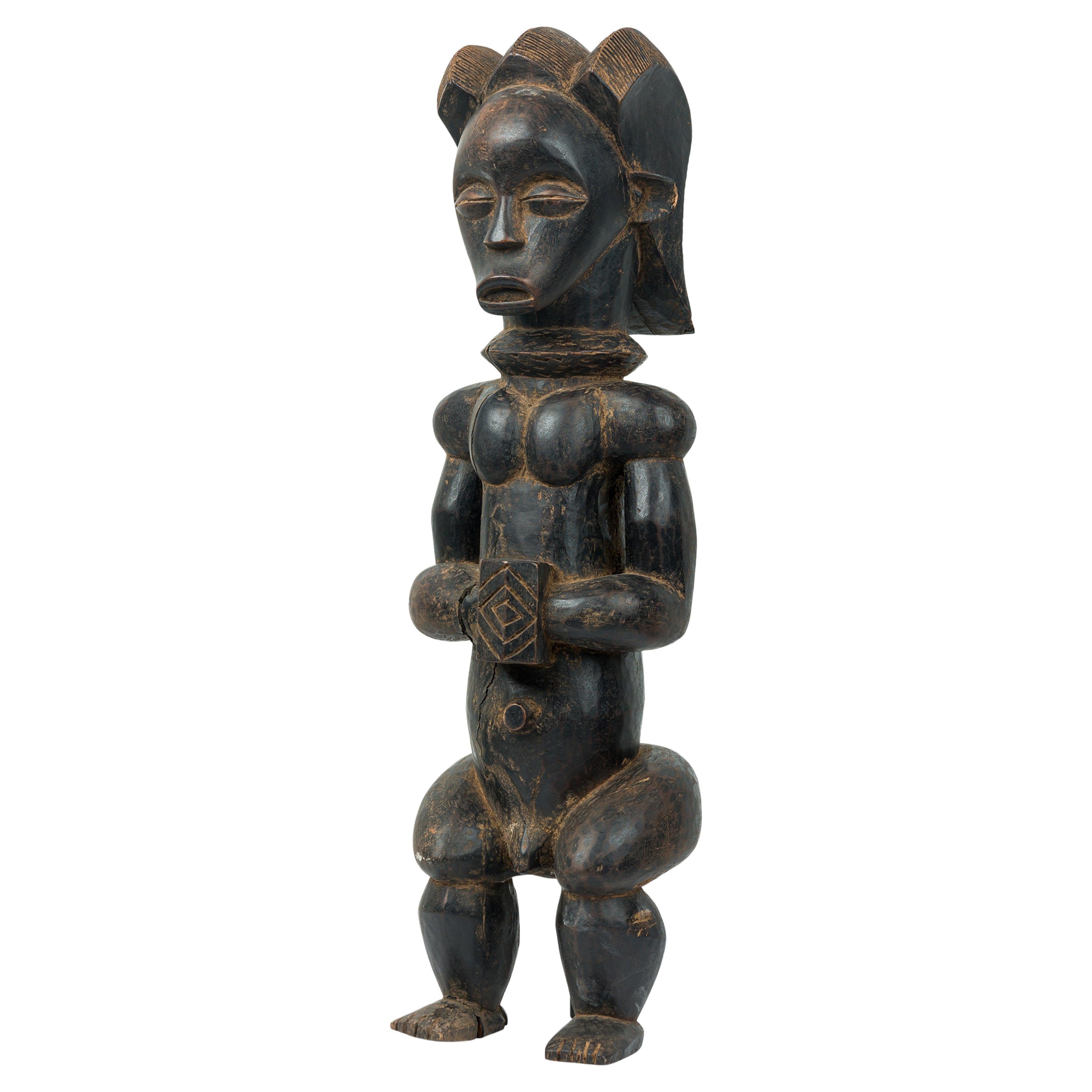 African Gabon 20th Century Carved Wood Fang Male Reliquary Guardian Figure