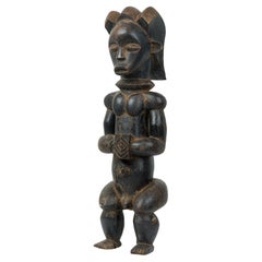 African Gabon 20th Century Carved Wood Fang Male Reliquary Guardian Figure