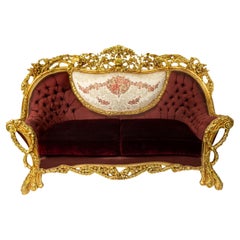 Settee baroque italienne touffetée bordeaux