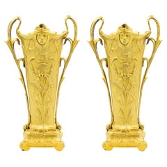 Pair of French Art Nouveau Gilt Bronze Vases