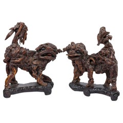 Pair of Chinese Root Foo Dog Figures