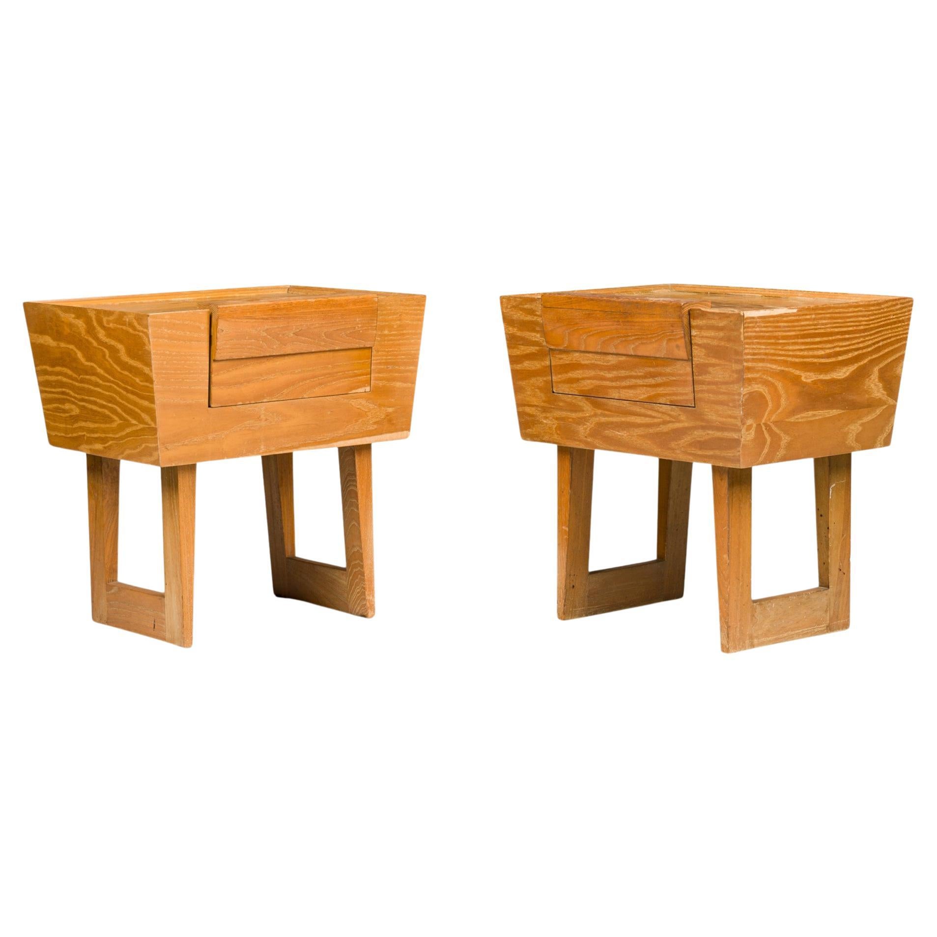 Paul Laszlo for Brown Saltman Mid-Century Wooden Trapezoidal Nightstands For Sale