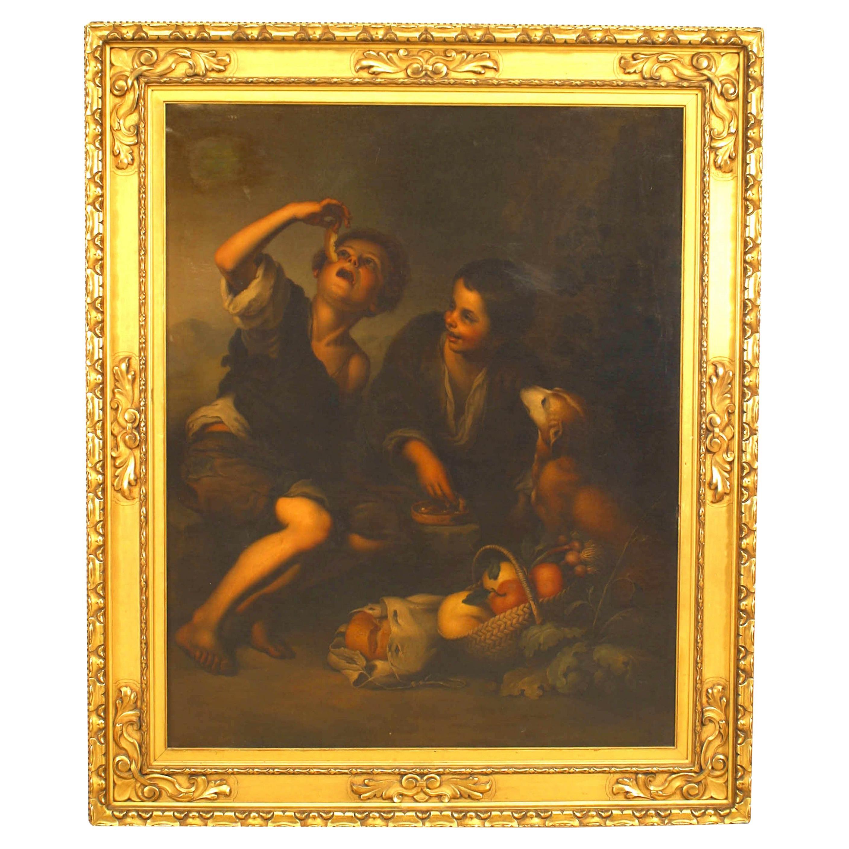 Ölgemälde aus der Renaissance mit Jungen und einem Hund, 19. Jahrhundert, gerahmt