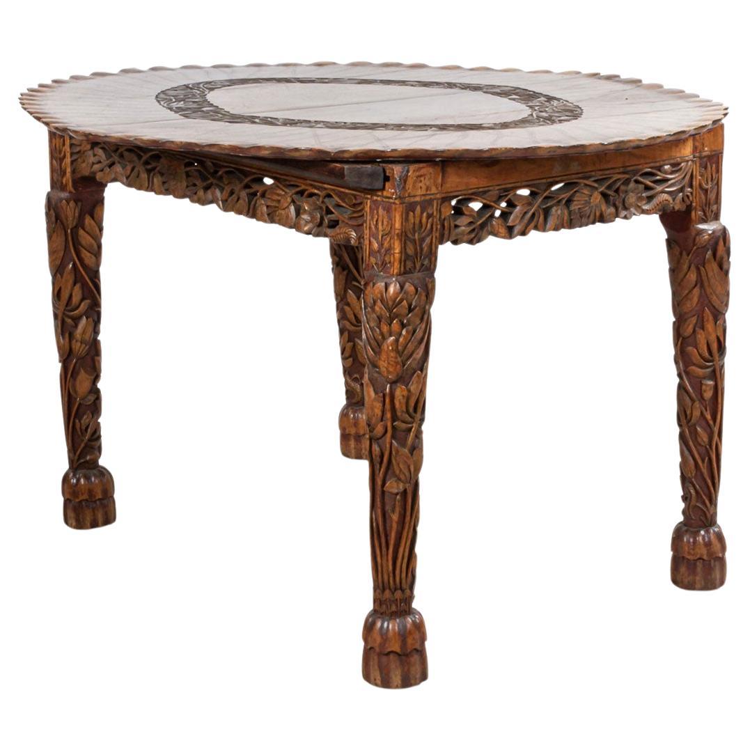Asian Burmese Style Walnut Dining Table For Sale