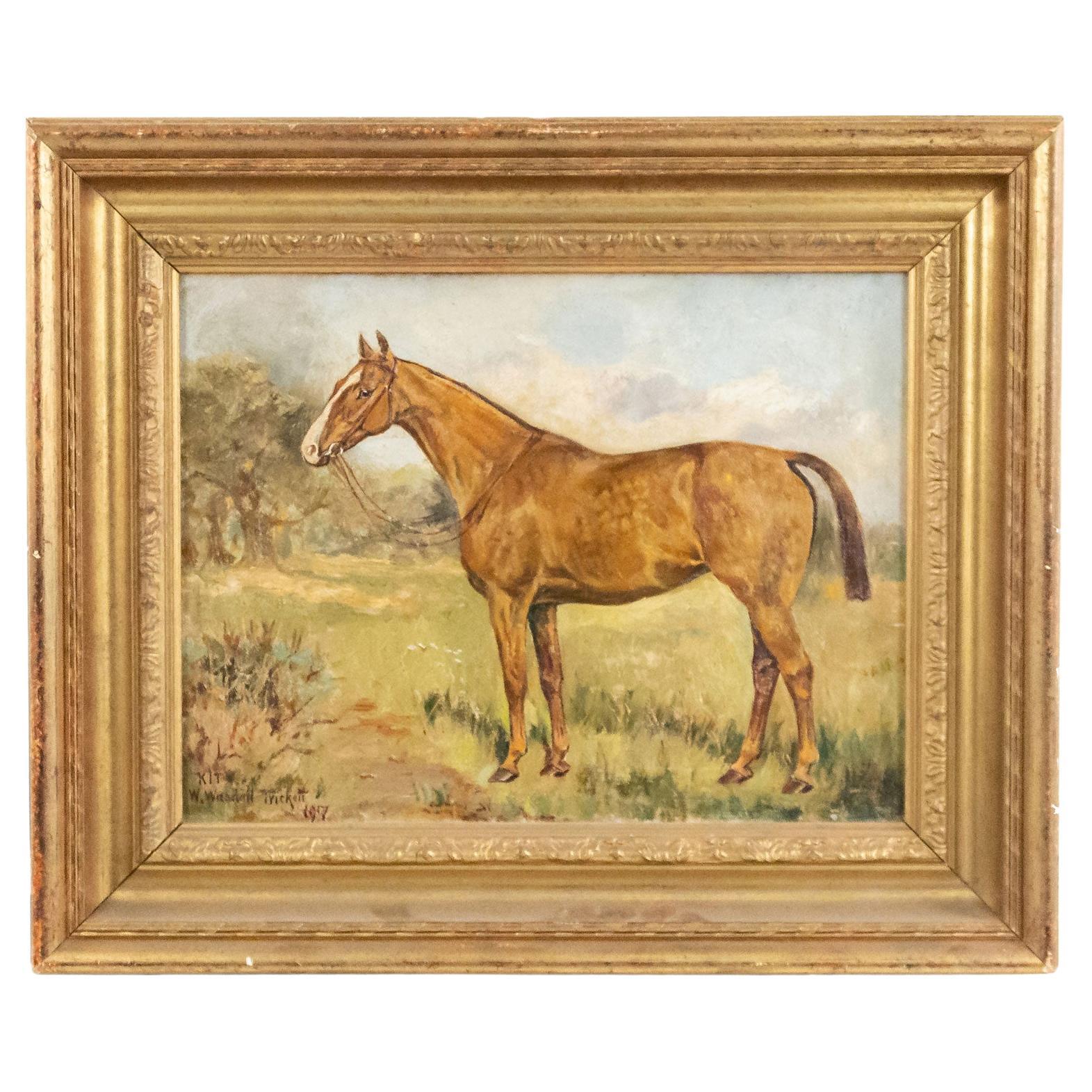 Kit Art Deco Oil Painting, Gilt Frame, Early 20th Century, Signed For Sale
