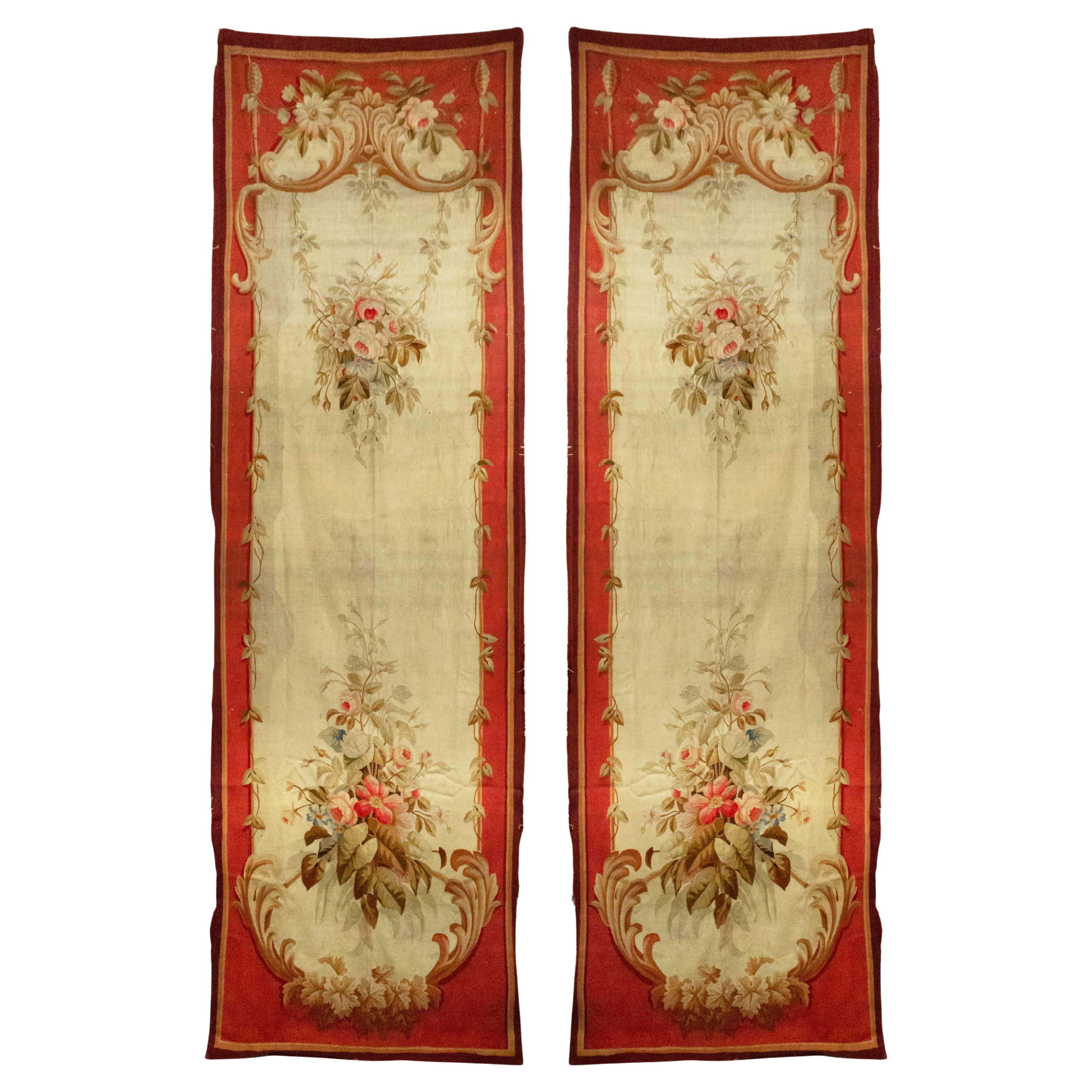 Par de tapices florales franceses victorianos de Aubusson en venta