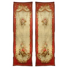 Pair of French Victorian Aubusson Floral Tapestries