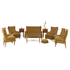 English Victorian Green Velvet 8-Piece Living Room Set