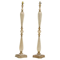 Pair of Barovier & Toso Italian MidCentury Bubble Fleck Murano Glass Floor Lamps
