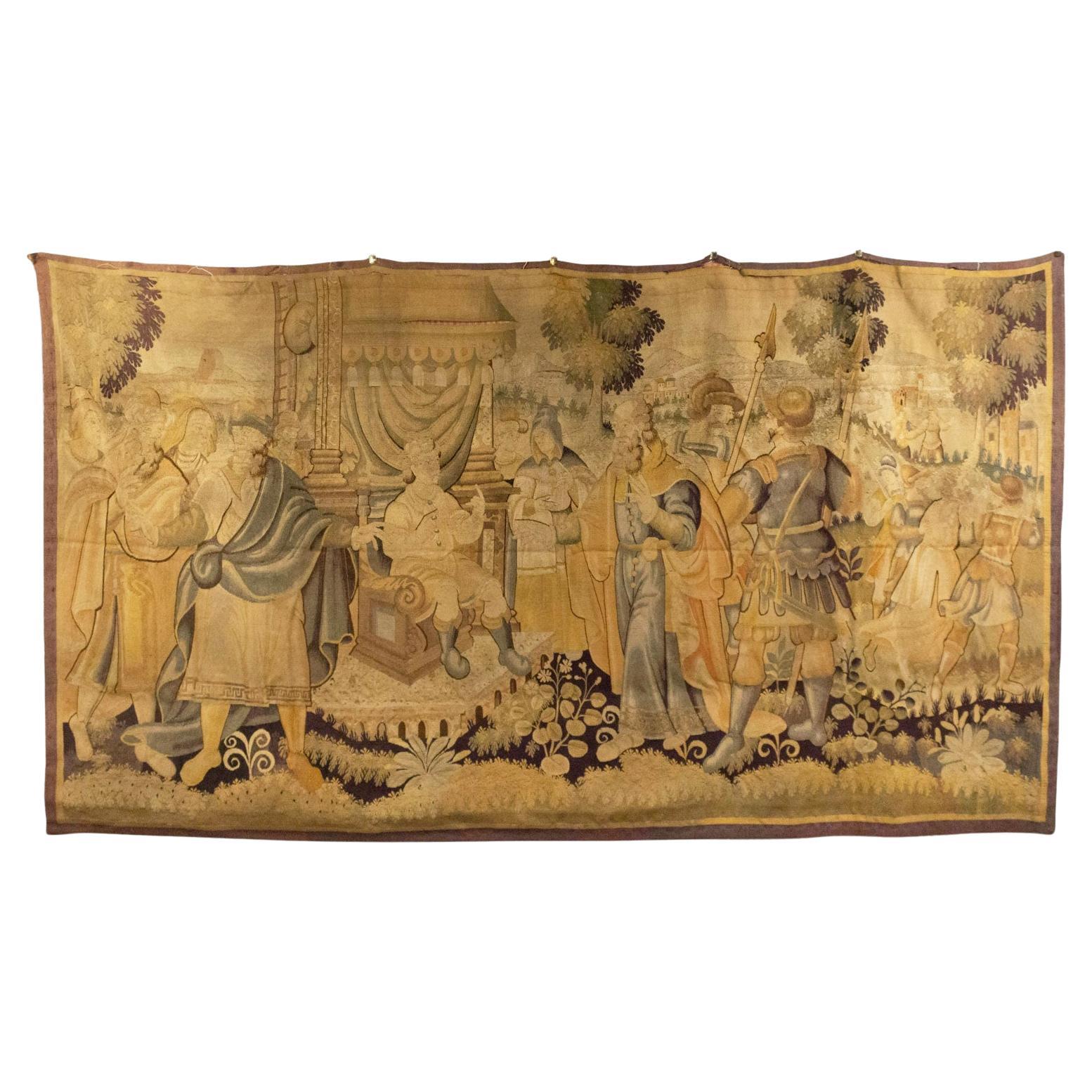 English Renaissance Tapestry of Noblemen, 17th Century, Antique