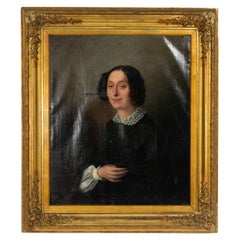 American Victorian Portrait Oil Painting of Lady, Gilt Frame, 37x33