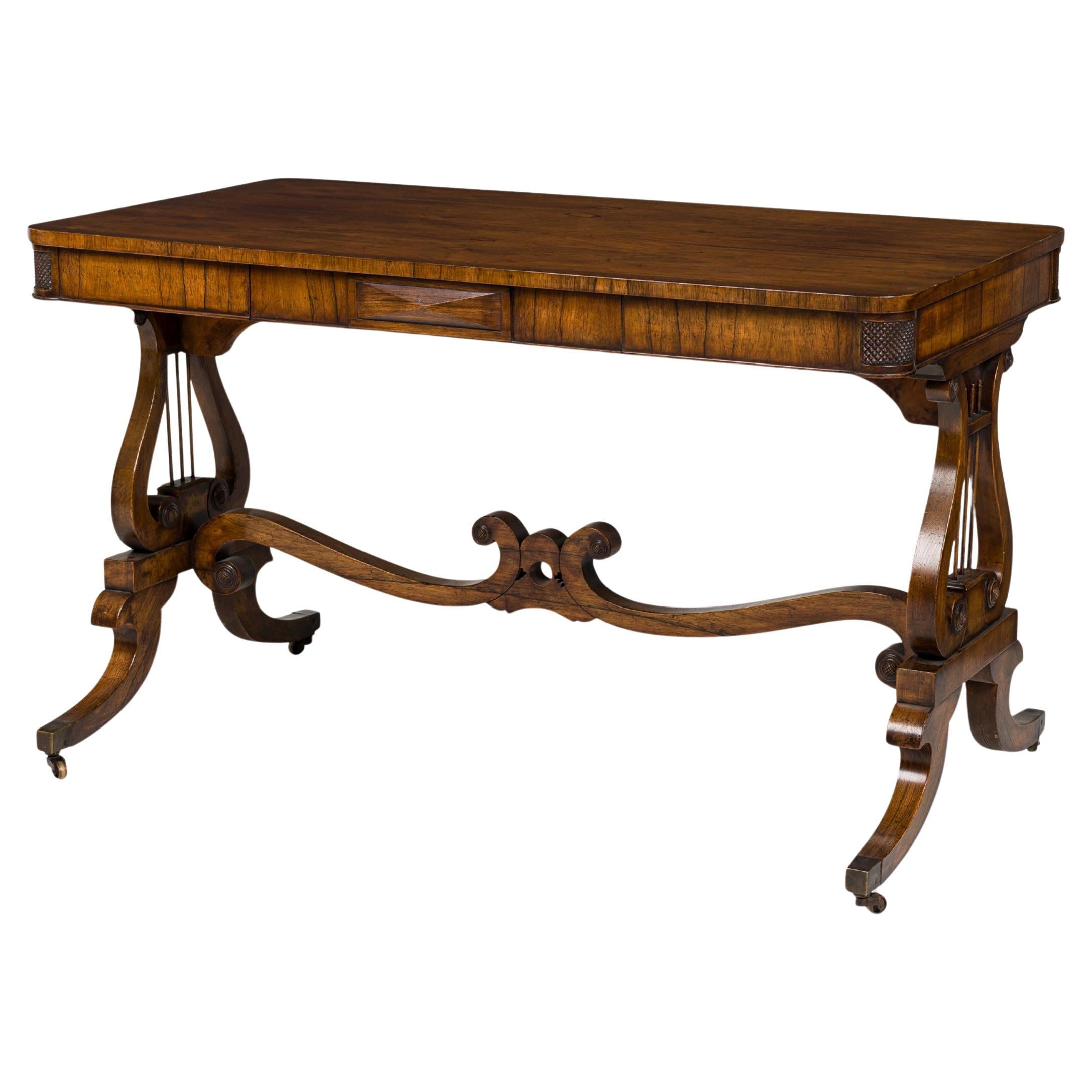 English Regency Lyre Support Table Desk
