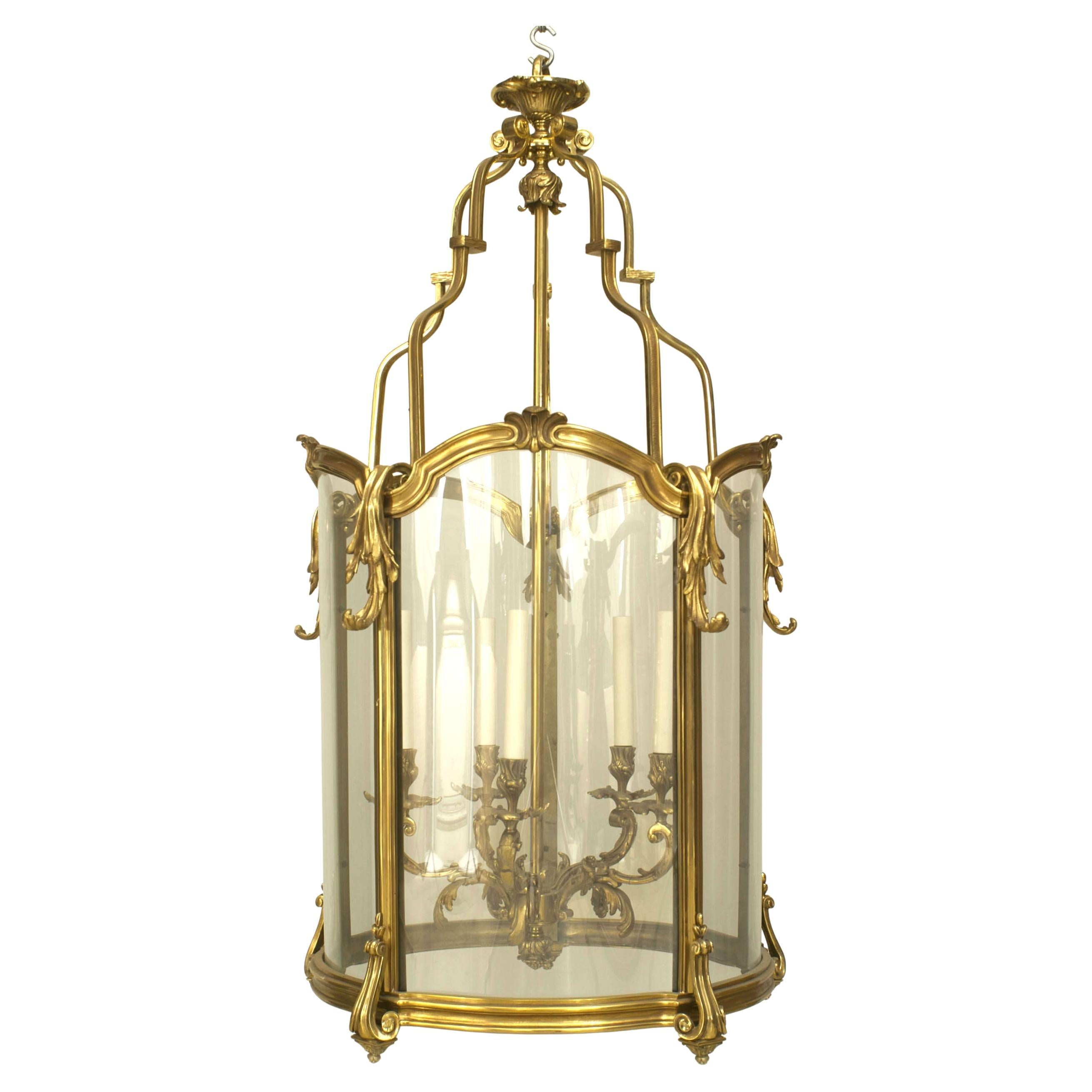 French Louis XV Style Gilt Bronze and Glass Pendant Lantern