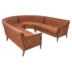 Mid-Century American 4-Piece Walnut and Floral Fabric Upholstered Sectional Sofa