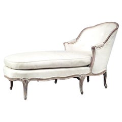 French Louis XV Style Cream Upholstered Cerused Wood Chaise