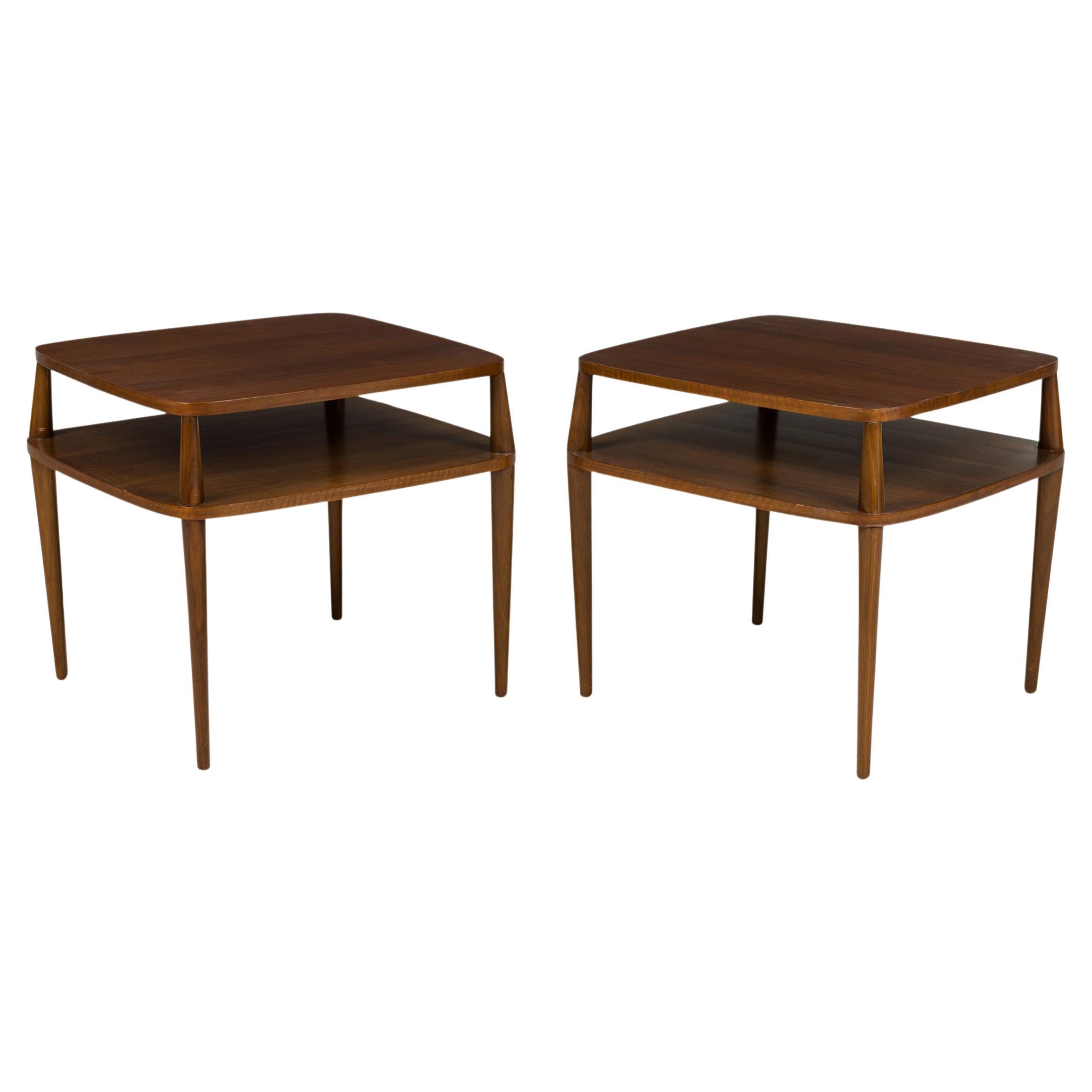 Pair of M. SInger and Sons American Mid-Century Teak Two-Tier Side Tables