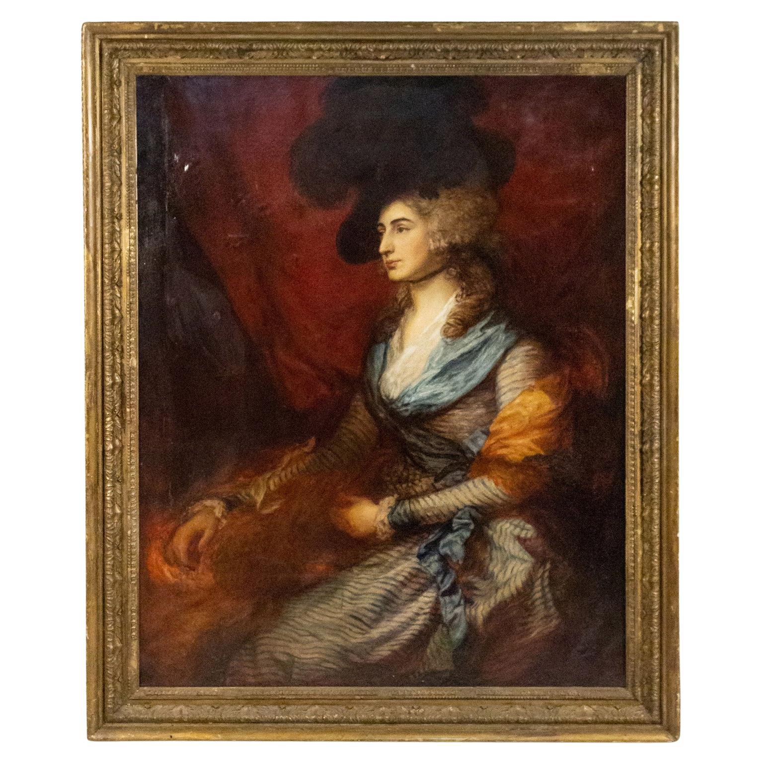 French Victorian Lady with a Black Hat Portrait For Sale