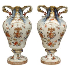 Pair of English Georgian Armorial Porcelain Vases