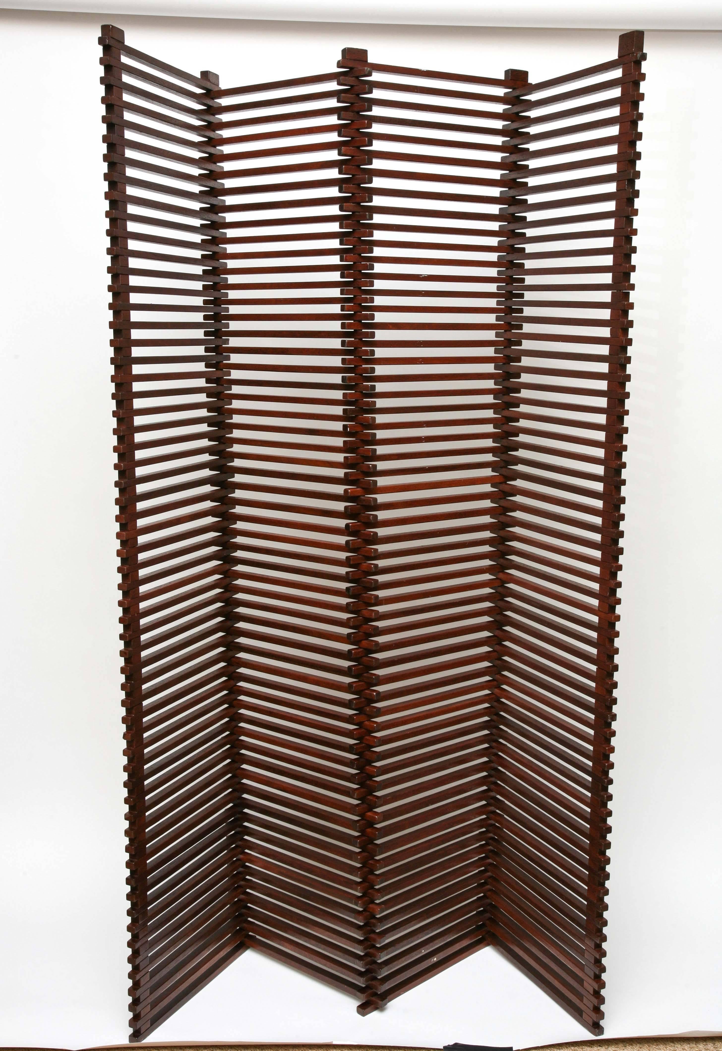 North American Mid-Century Modern Tall Solid Wood Slat Room Divider/Screen/Partition