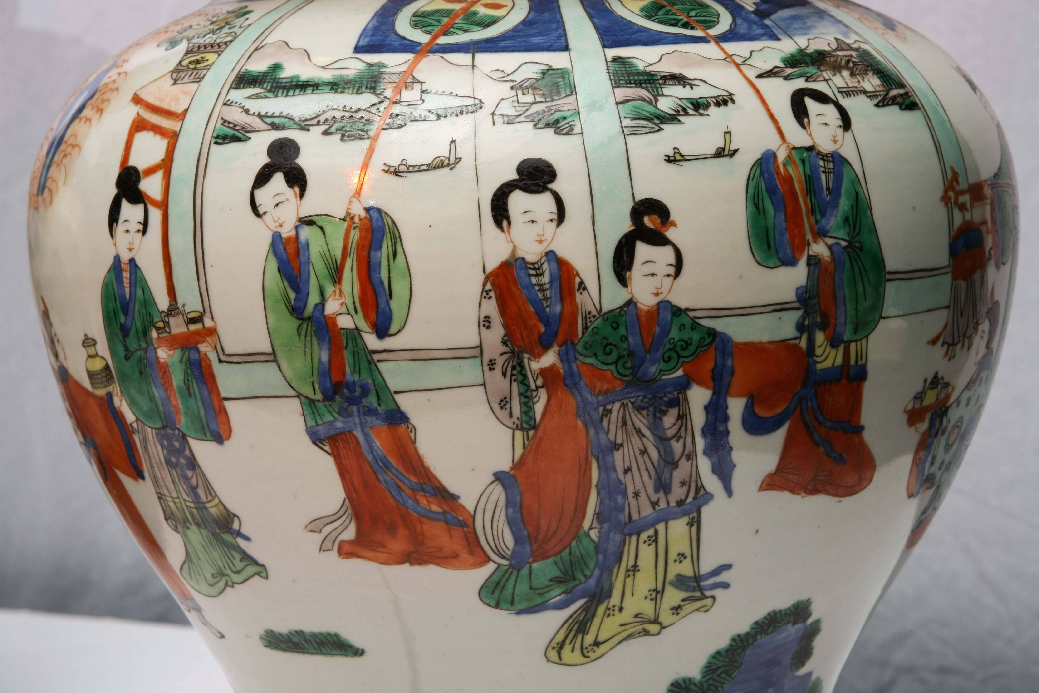 Enameled Pair of 19th Century Chinese Porcelain Vases