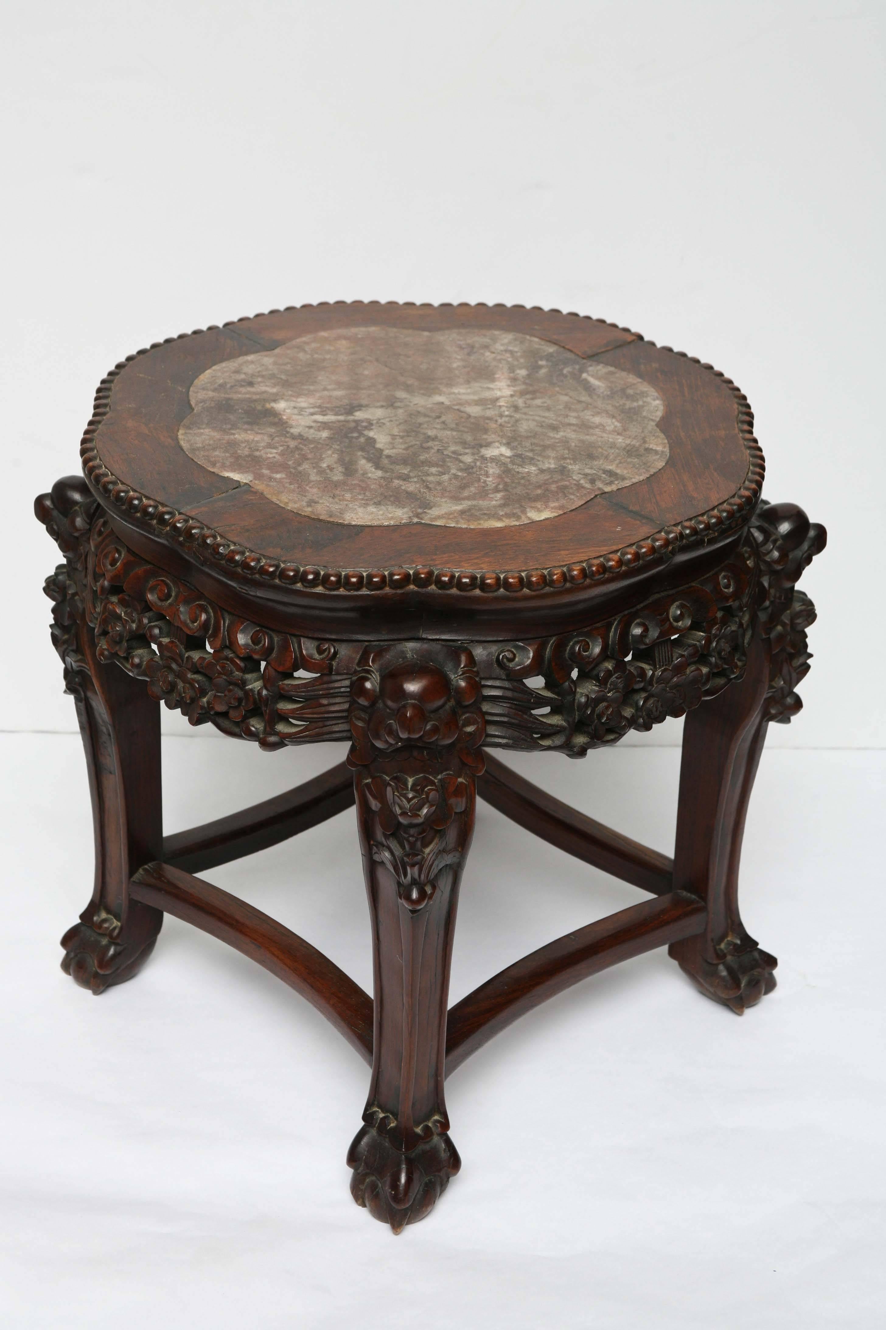 Chinese Export 19th Century Chinese Pedestal in Marble and Tropical Wood
