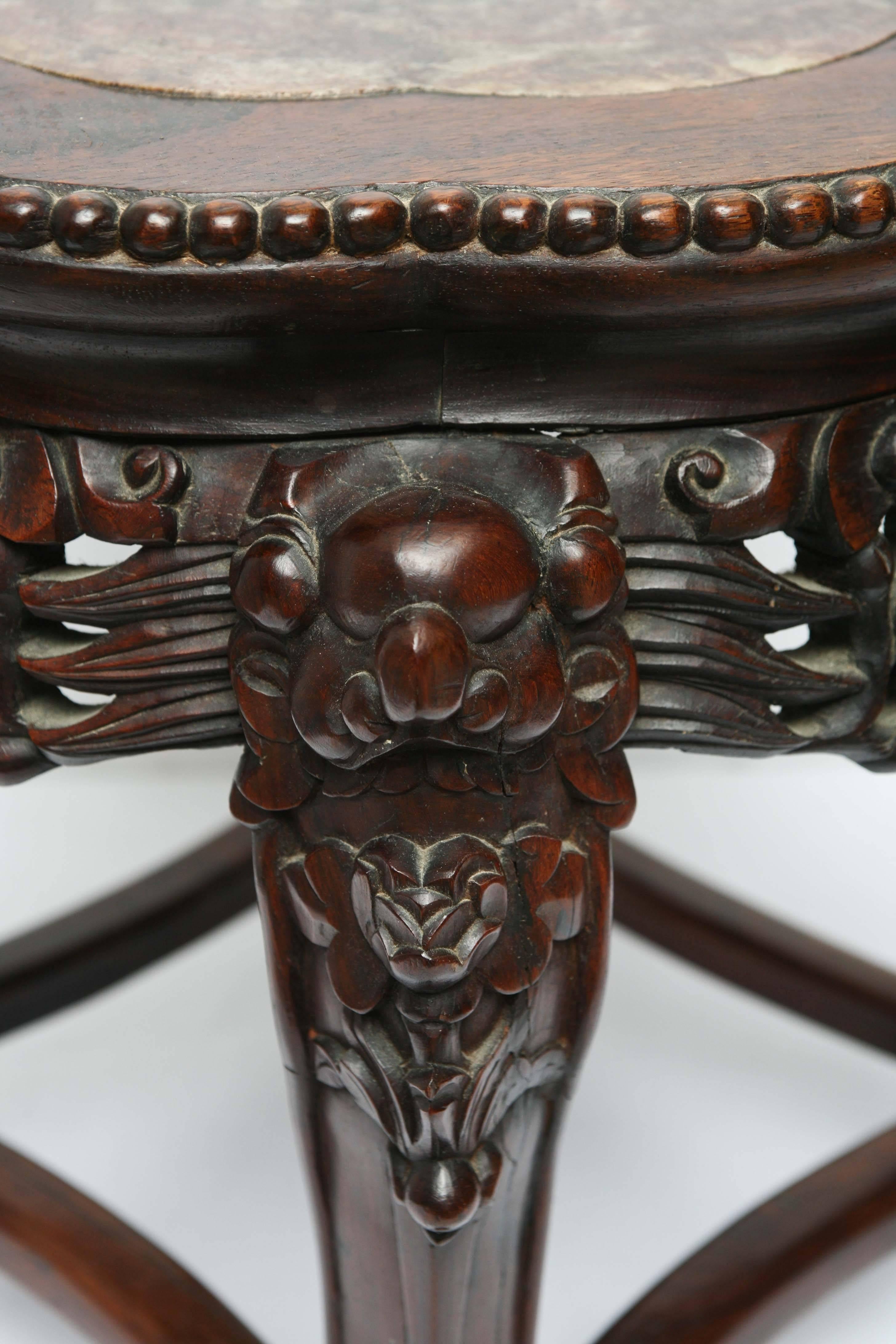 19th Century Chinese Pedestal in Marble and Tropical Wood In Good Condition In Miami, FL