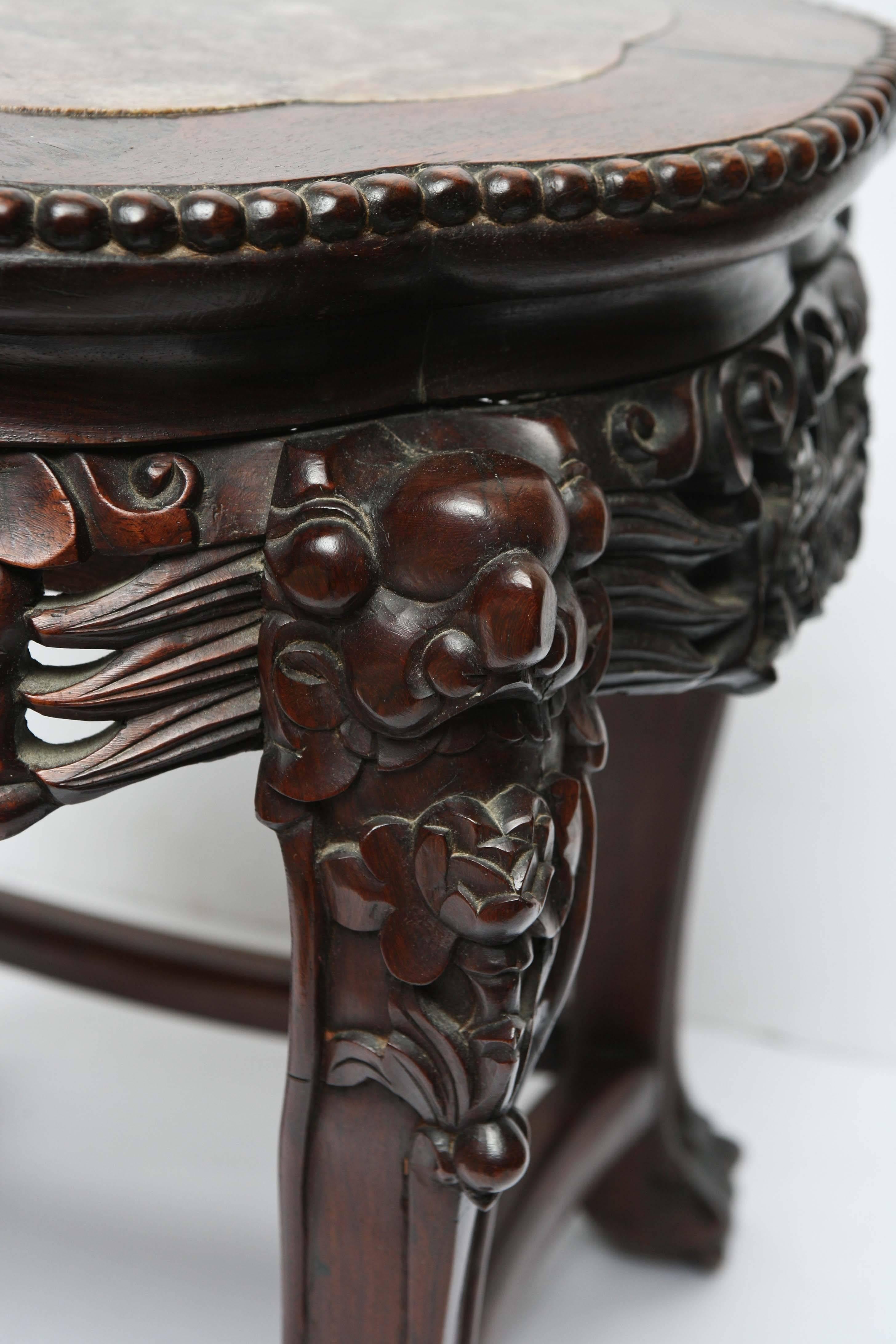 19th Century Chinese Pedestal in Marble and Tropical Wood 3
