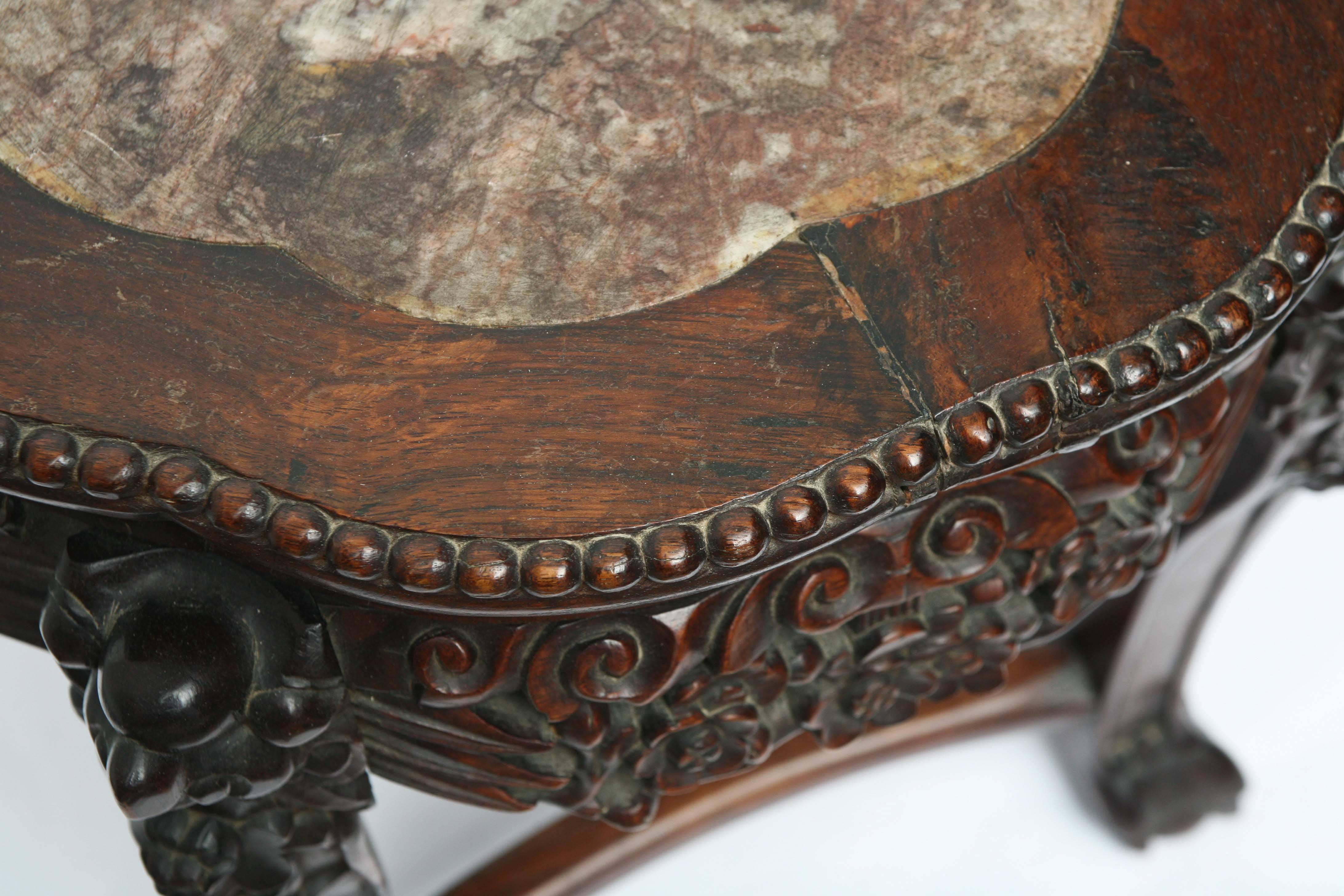 19th Century Chinese Pedestal in Marble and Tropical Wood 4