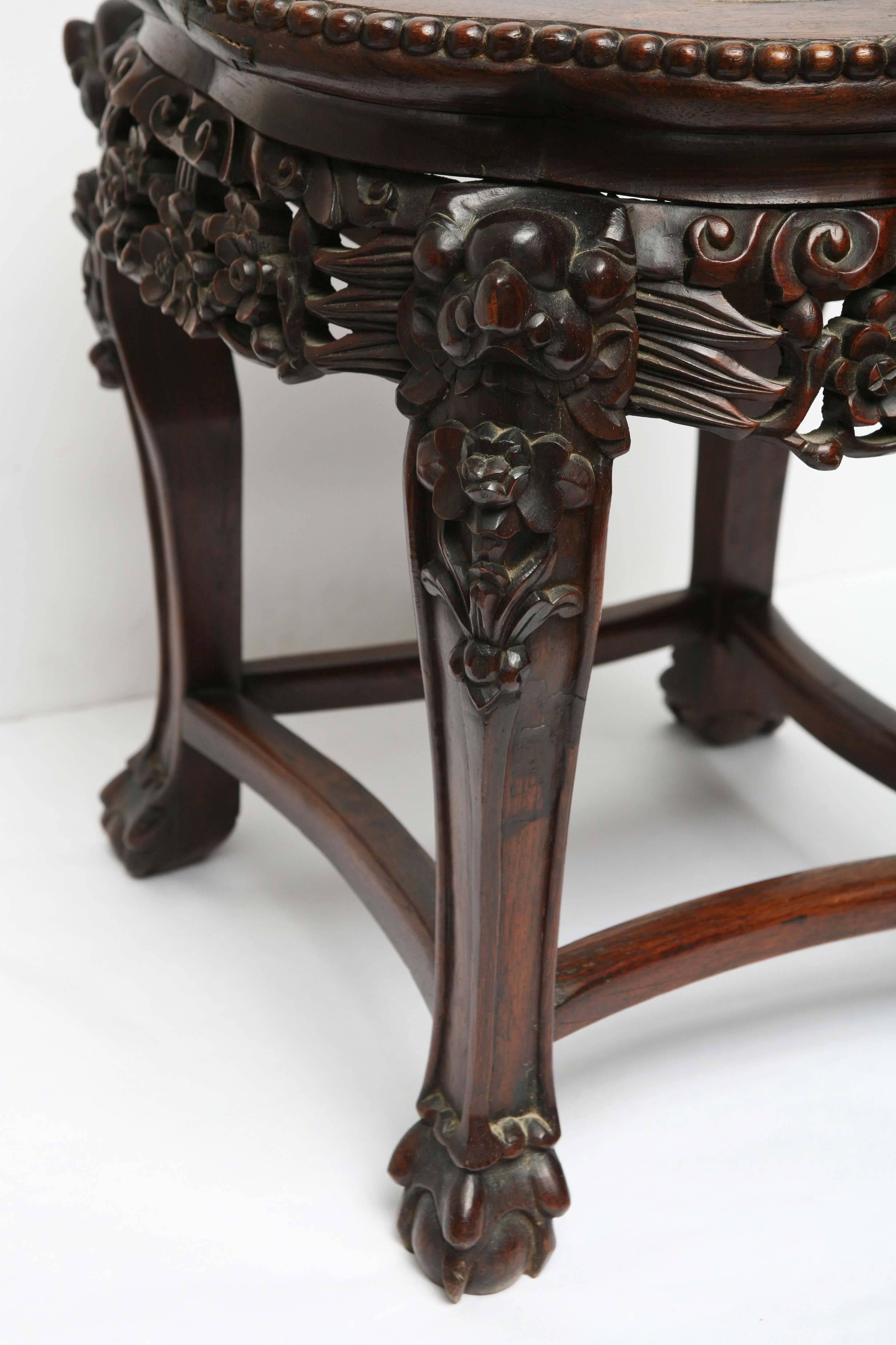 19th Century Chinese Pedestal in Marble and Tropical Wood 5