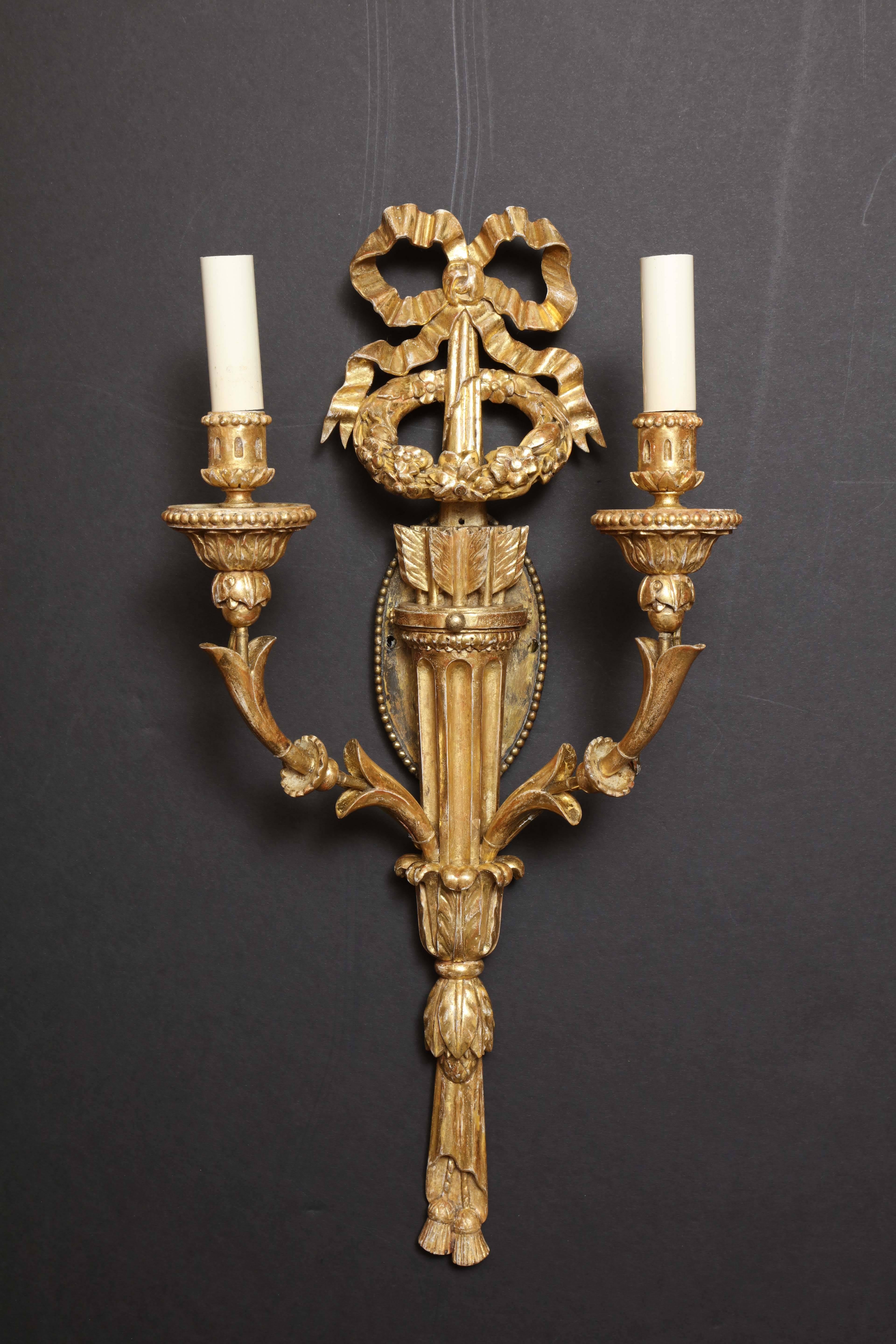 Louis XVI Fine Carved Giltwood Sconces For Sale