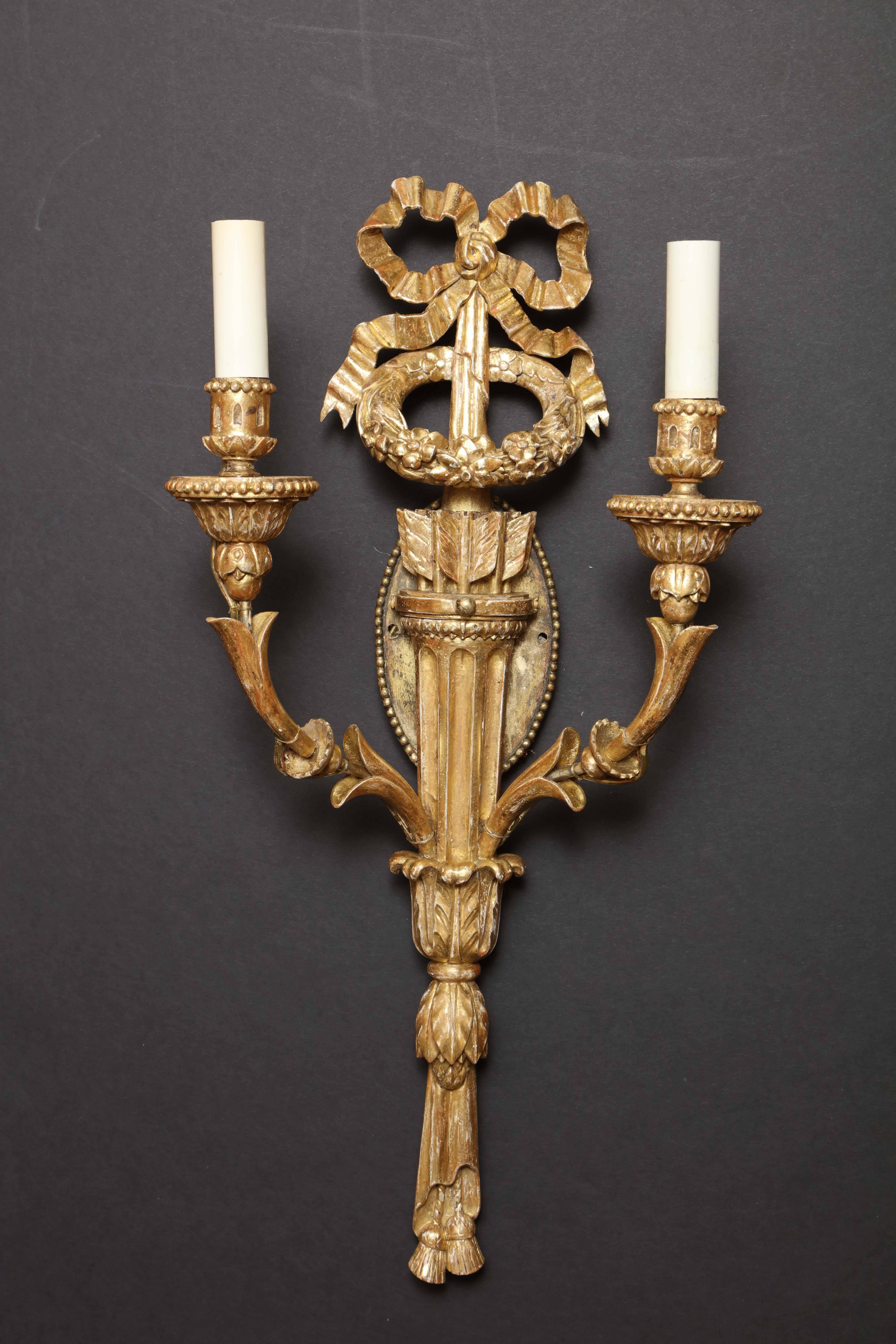 Wood Fine Carved Giltwood Sconces For Sale