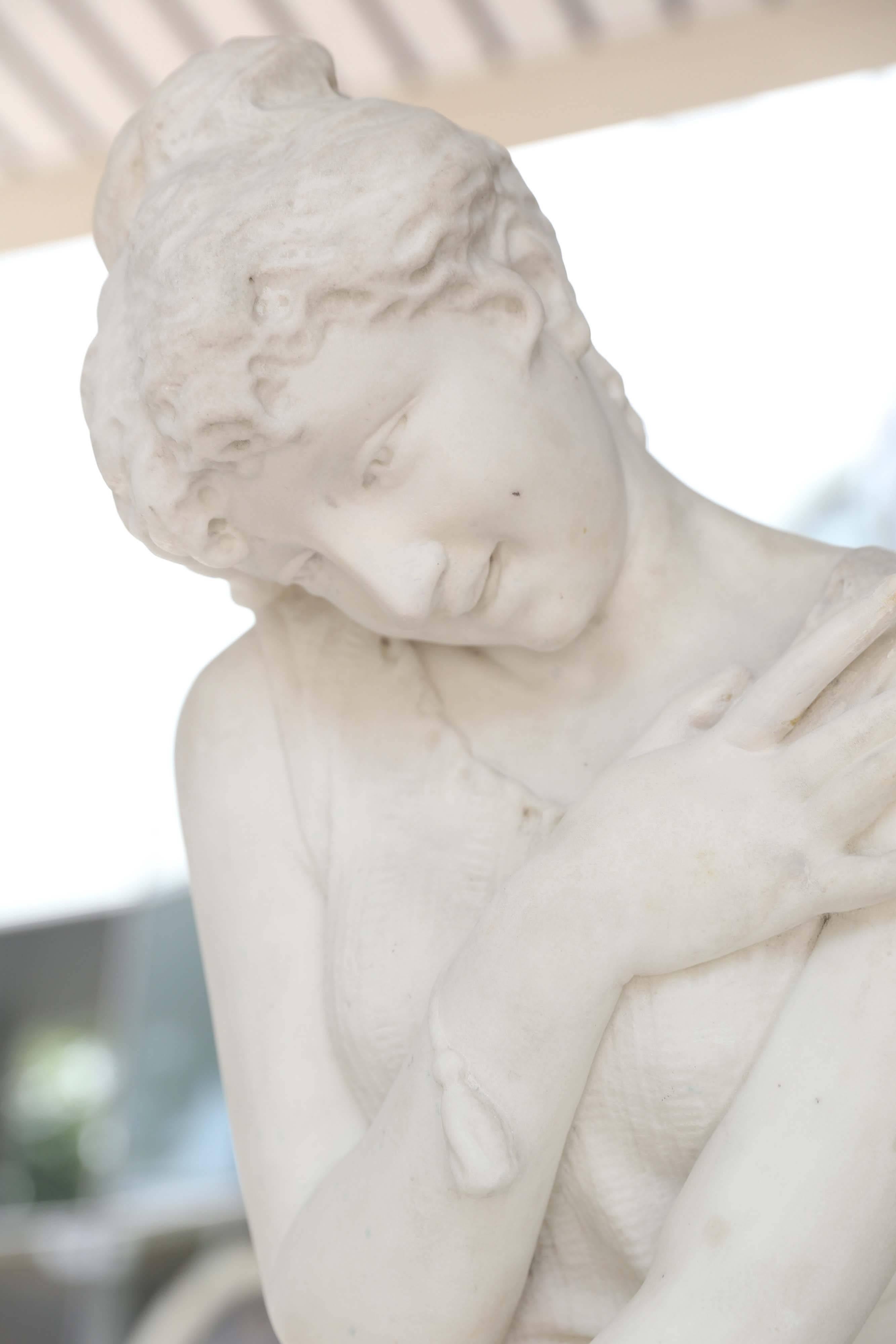 19th Century Antique Italian Marble Statue of a Victorian Bathing Beauty, Emilio P. Fiaschi