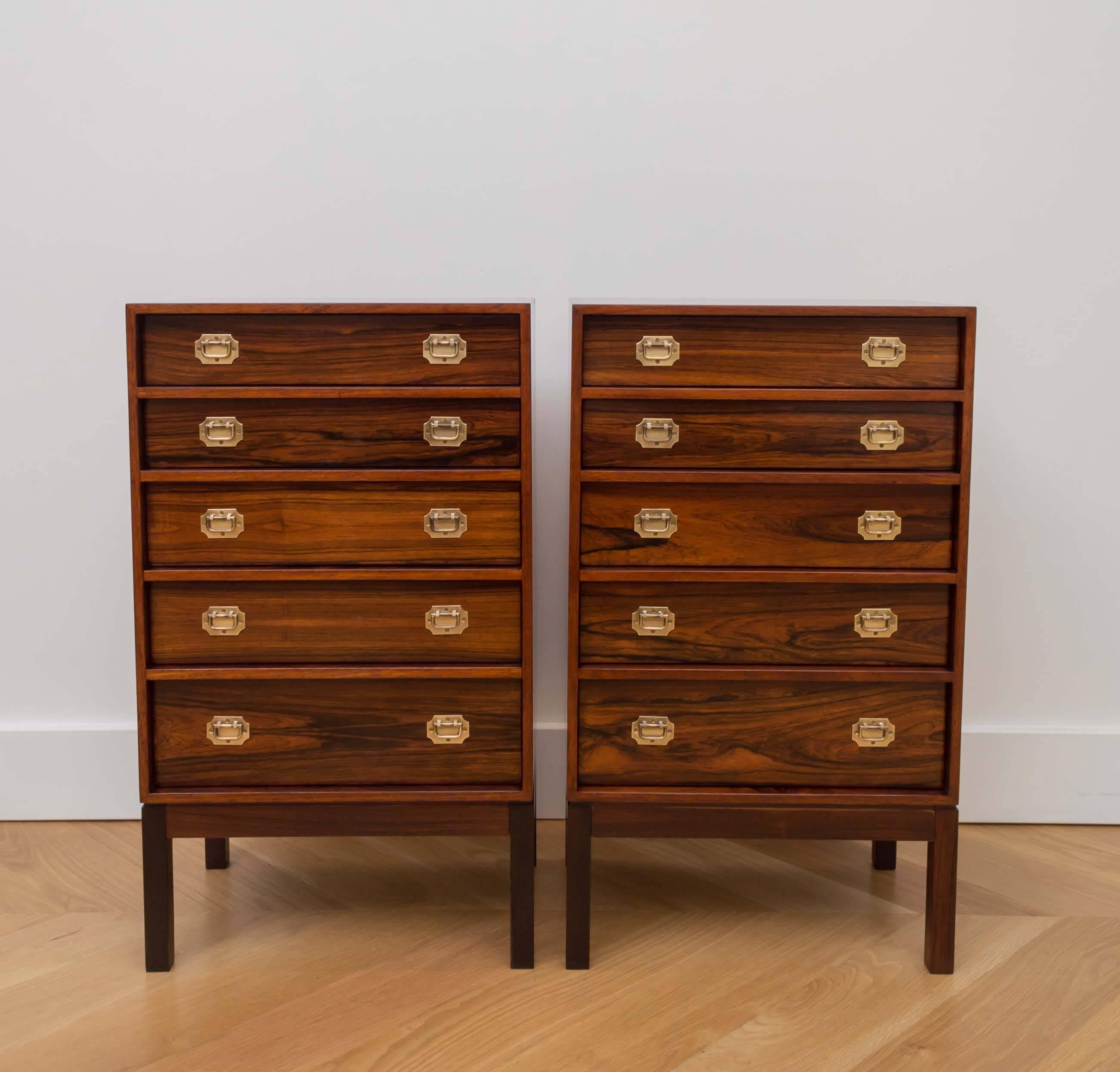 Beautifully refinished pair of rosewood nightstands by Ole Wanscher.