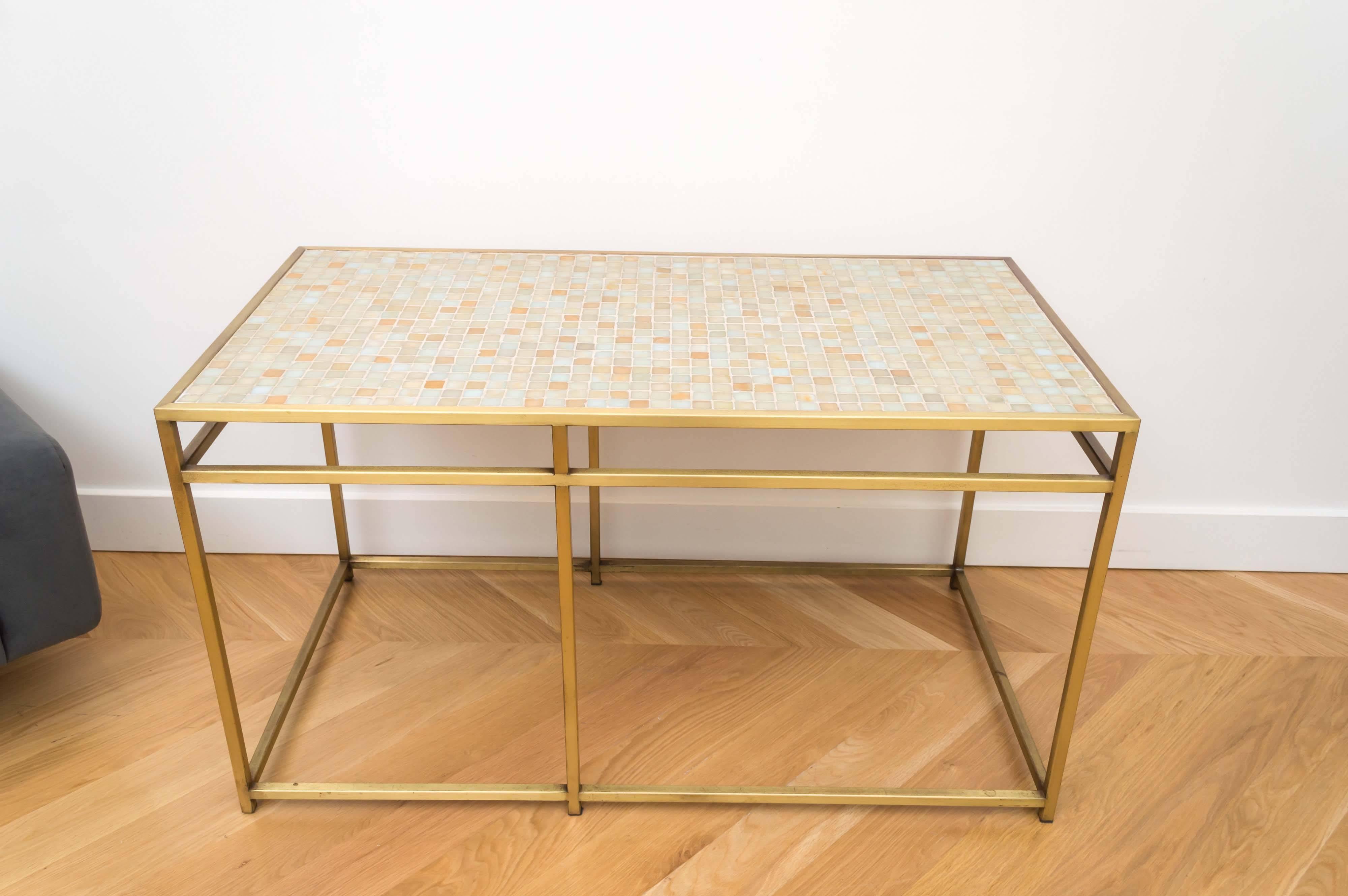 American Brass Tile-Top Console Table For Sale