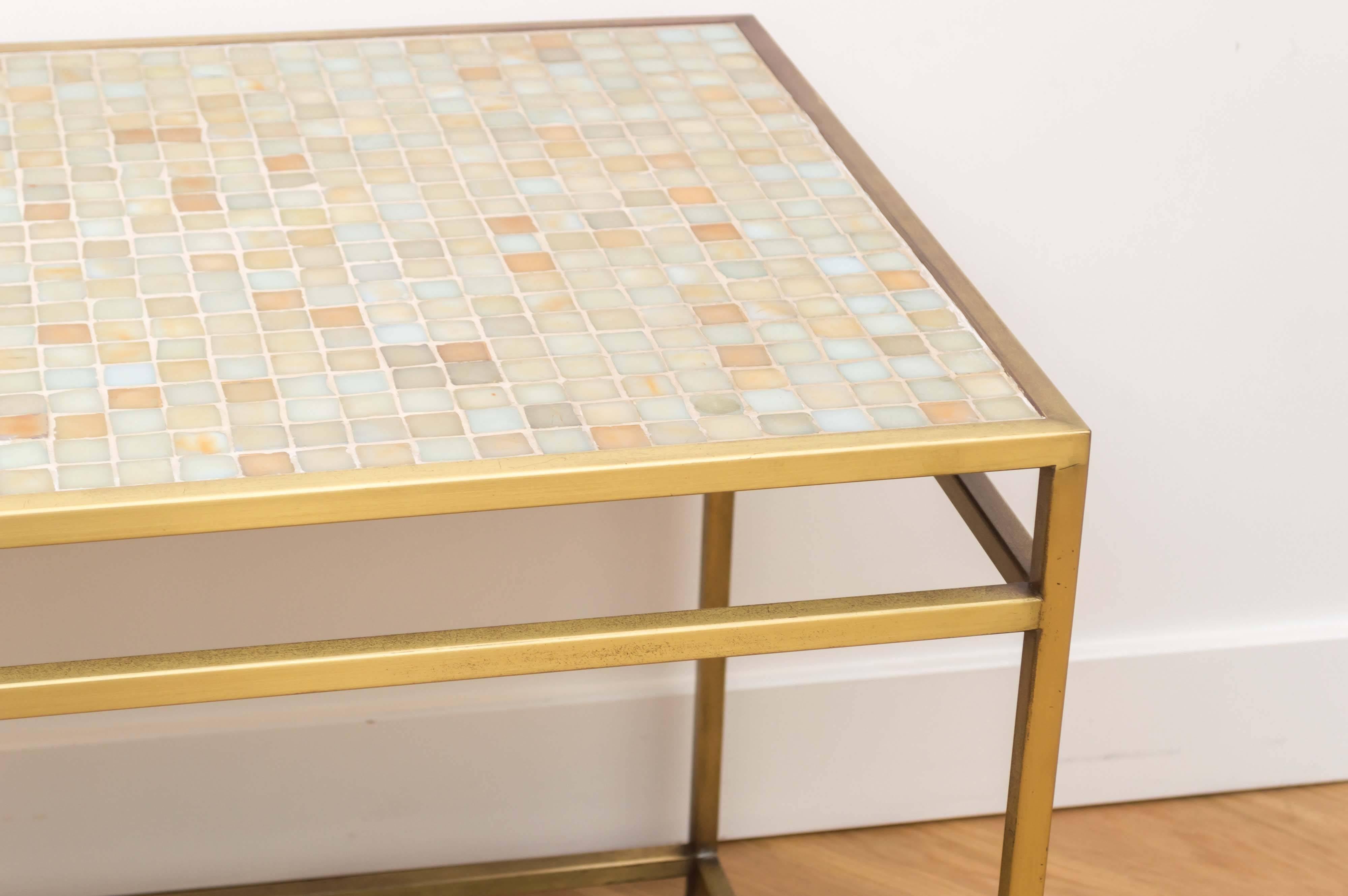 Brass Tile-Top Console Table In Excellent Condition For Sale In San Francisco, CA