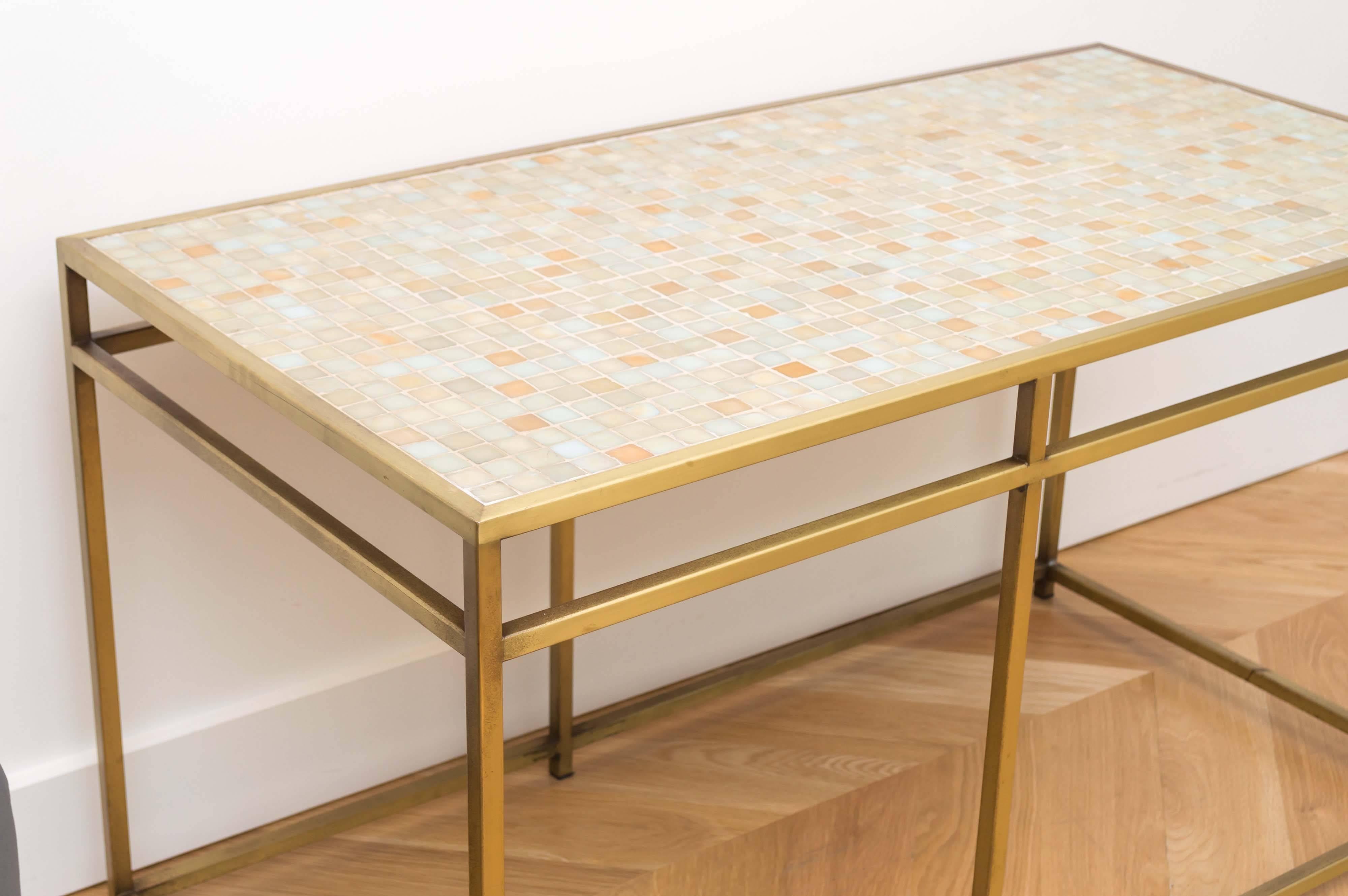 Brass Tile-Top Console Table For Sale 1