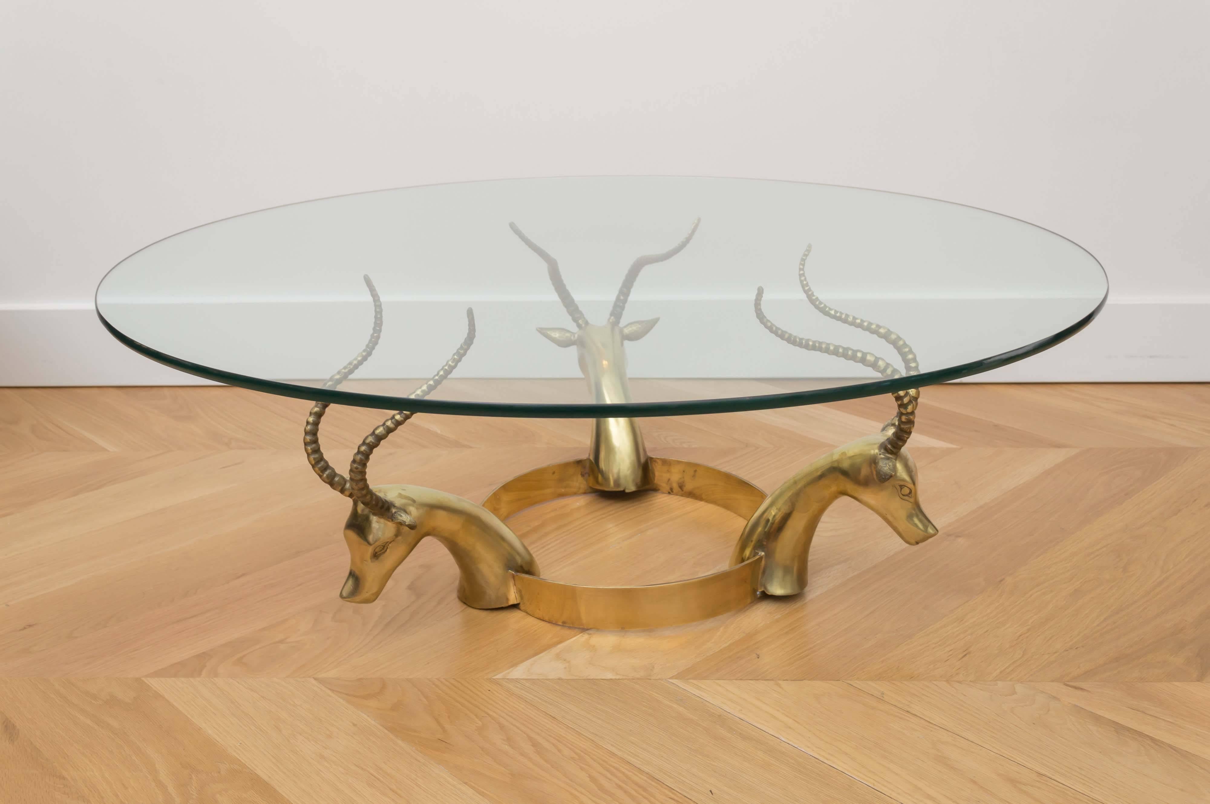 Late 20th Century Brass Gazelle Cocktail Table For Sale