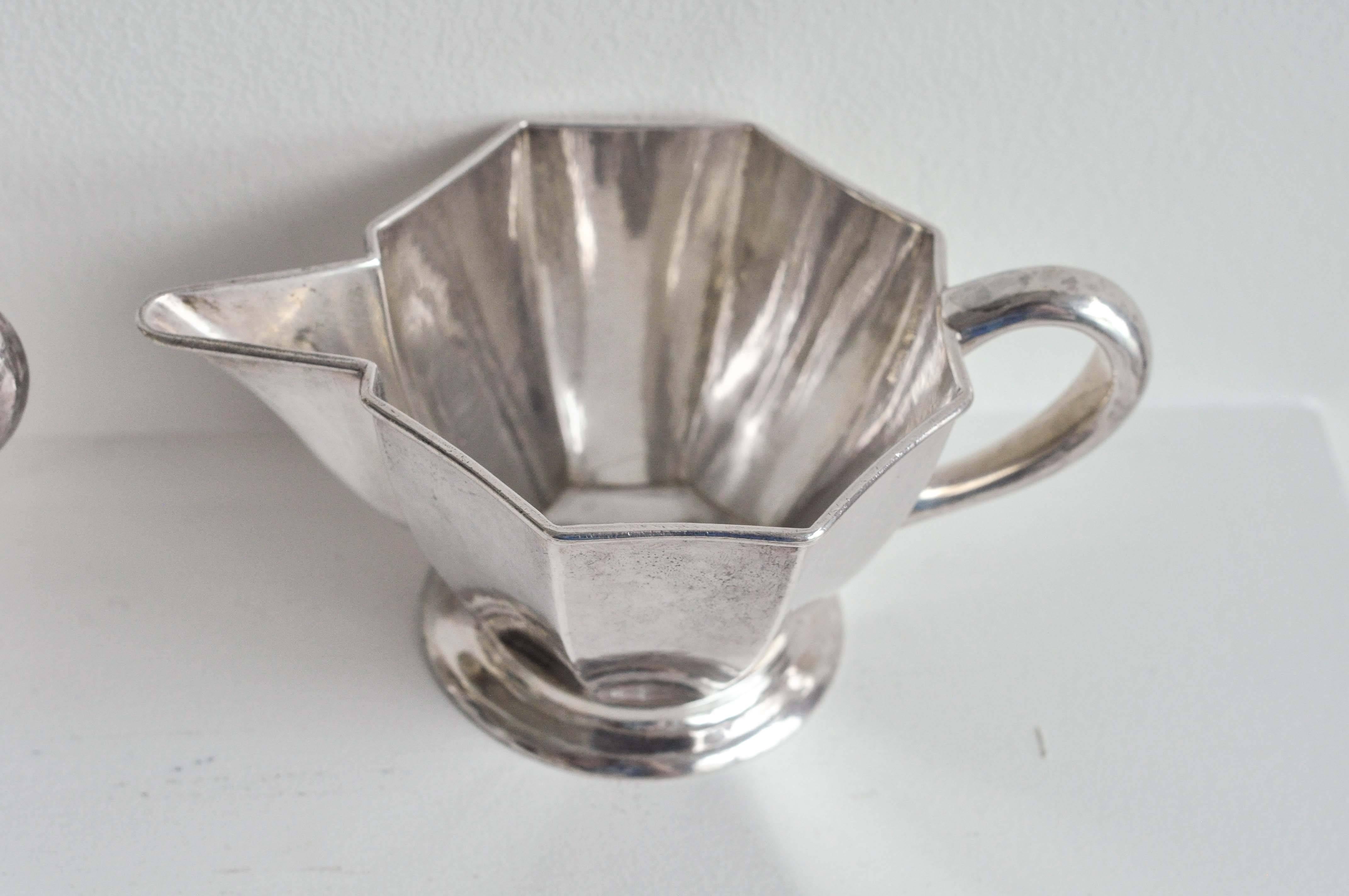 Hand-Crafted Art Deco Sterling Silver Sugar and Creamer/The Kalo Shop