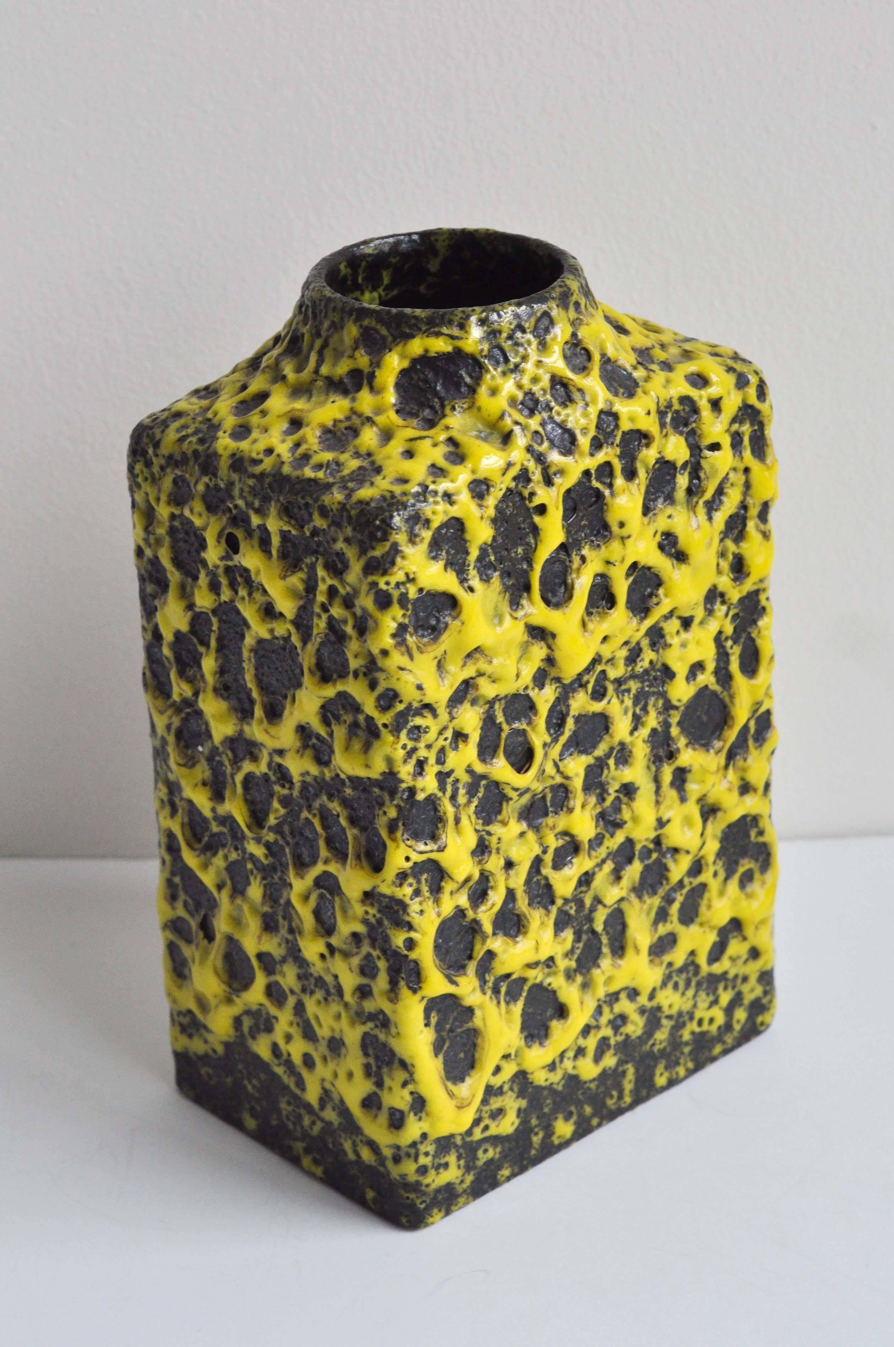 Glazed Bright Yellow ES Keramik Fat Lava Vase, 1970s For Sale